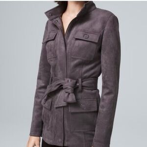 White House Black Market WHBM Belted Faux Suede Jacket in Blackened Pearl XS